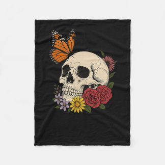 Skulls Monarch Butterfly Flowers Halloween Men Wom Fleecefilt
