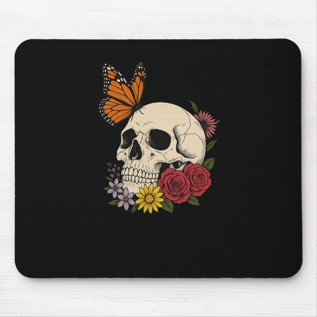 Skulls Monarch Butterfly Flowers Halloween Men Wom Musmatta (Framsidan)