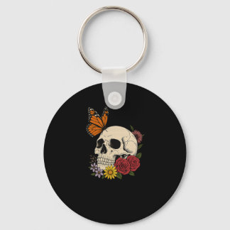 Skulls Monarch Butterfly Flowers Halloween Men Wom Nyckelring