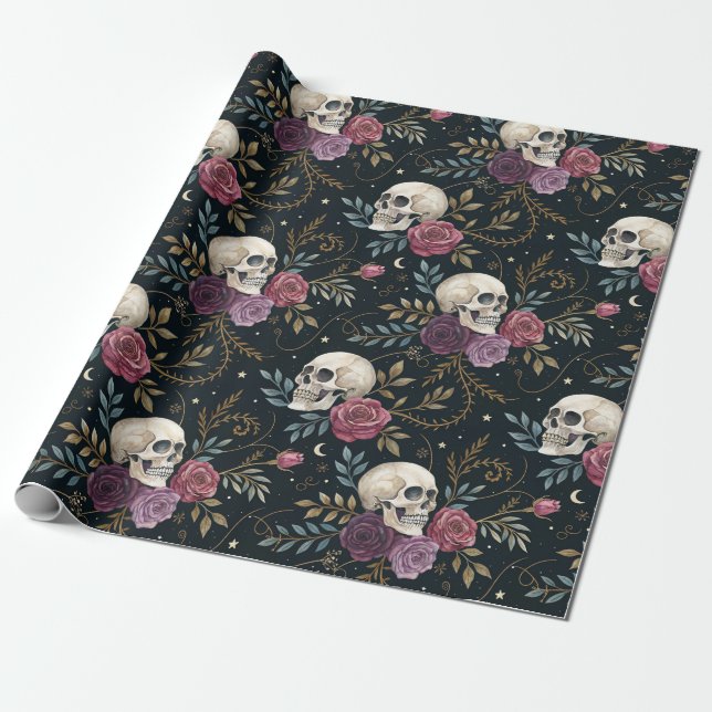 Skulls & Roses Wrapping Paper Presentpapper (Utrullad)