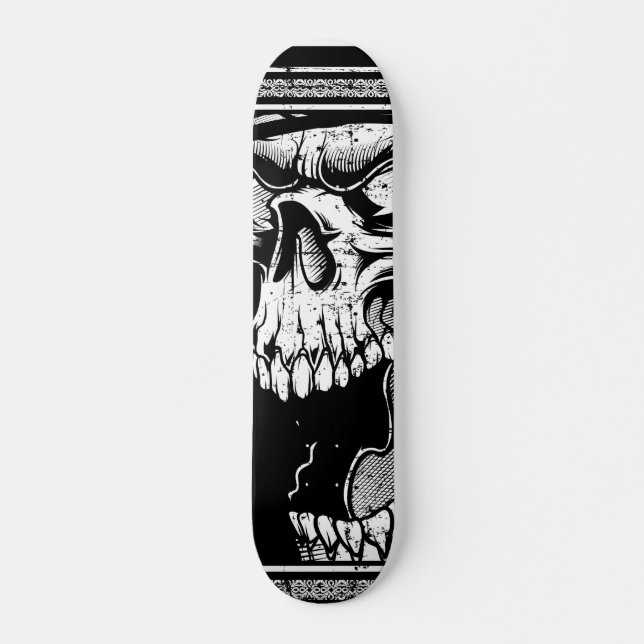 Skullsvart och vitt mini skateboard bräda 18,5 cm (Framsida)
