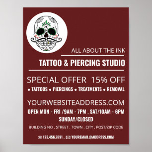 Skulltatuering, tattoo och Body Piercing Studio Ad Poster