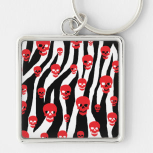 Skully Pop Zebra Fyrkantig Silverfärgad Nyckelring