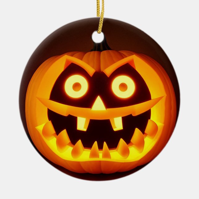 Skulpterad halloweenpumpa julgransprydnad keramik (Framsidan)