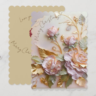 Skulpterade blommor i rosa nyanser julkort