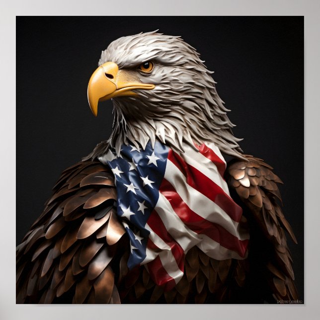 Skulptur från örn metall med amerikanska flagga poster (Framsidan)