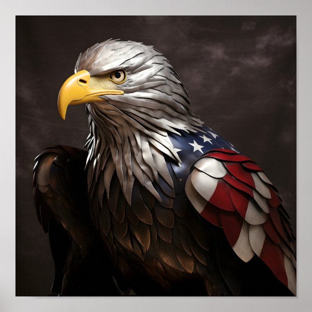 Skulptur från örn metall med amerikanska flagga poster (Framsidan)