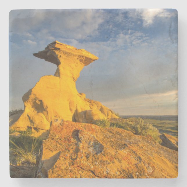 Skulptural Badlandsformation i kort gräs Underlägg Sten (Framsidan)