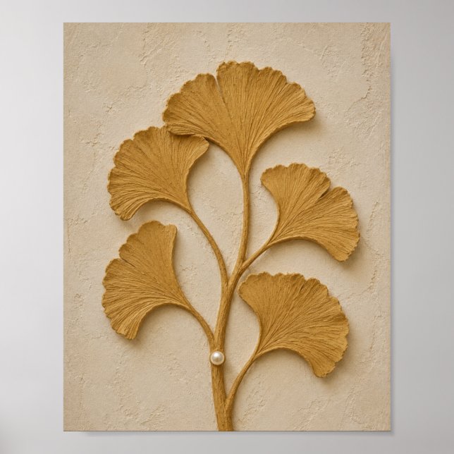 Skulpturell gul ginkgo blad väggkonst affisch (Framsidan)
