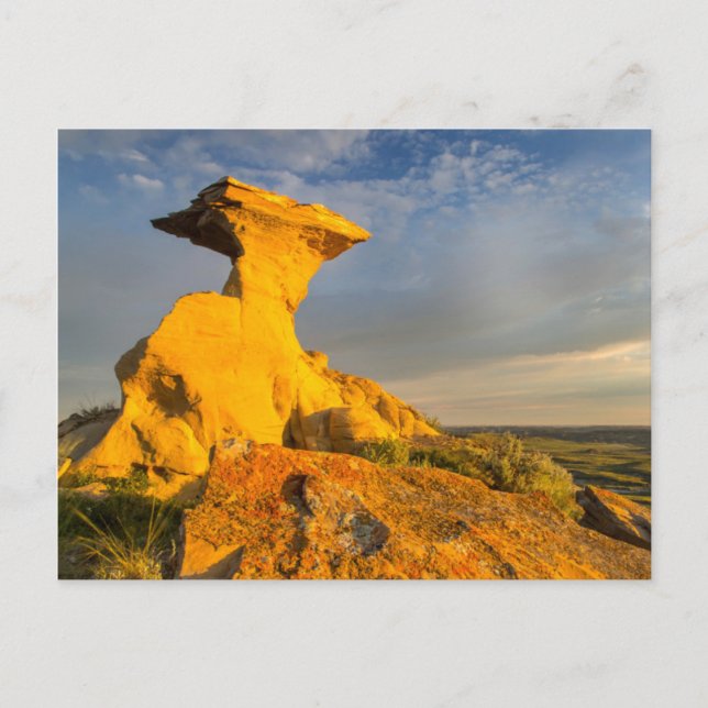 Skulpturerad Badlandsformation i kort gräs (Framsida)