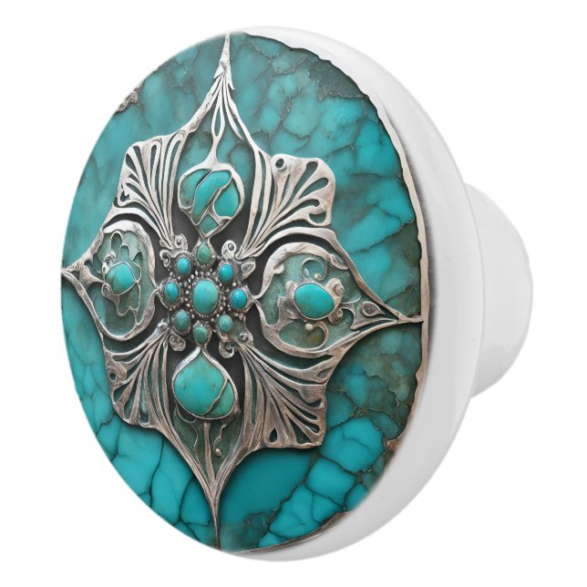 Skulpturerad Metall & Turkos Modern Knopp (Höger)