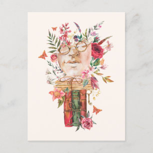 Skulpturteckning av vintage om vattenfärg blommigt vykort