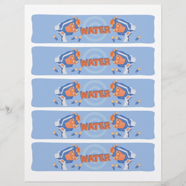 Skum Dart Gun party vattenflaska-etiketter Reklamblad (Framsidan)