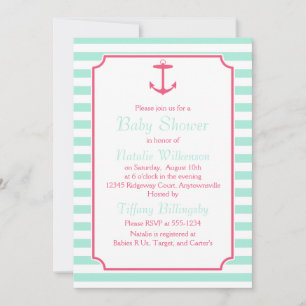 Skum och Rosa Anchor Silhouette Baby Shower Inbjudningar
