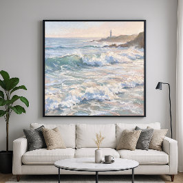 Skumande havsstrand - Pastellmålningstil Poster