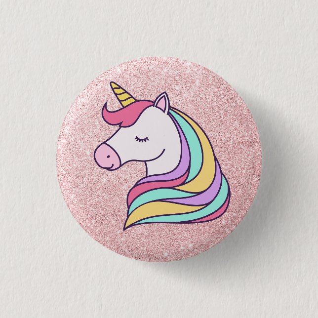 Skumrande Rosa Glitter Magic Unicorn Knapp (Framsida)