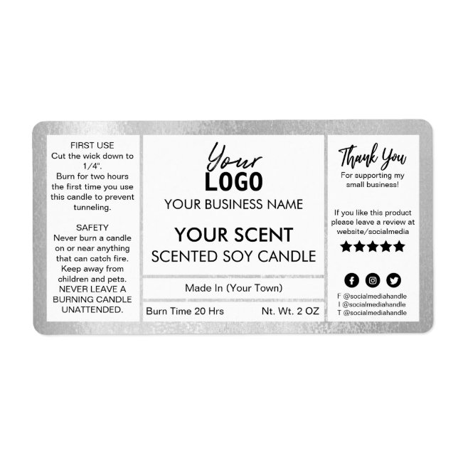 Skumrande Silver-centrerad ljussken etikett Fraktsedel (Framsidan)