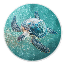 Skumrande turkos Sea Turtle | Kustvatten Knopp