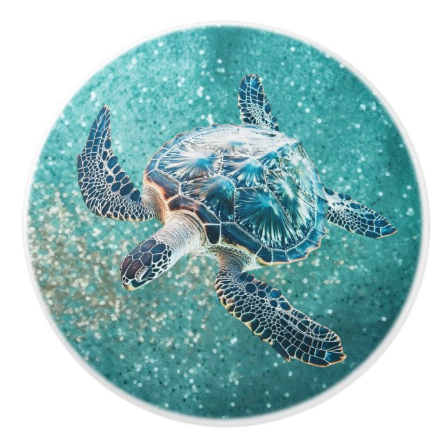Skumrande turkos Sea Turtle | Kustvatten Knopp (Framsidan)