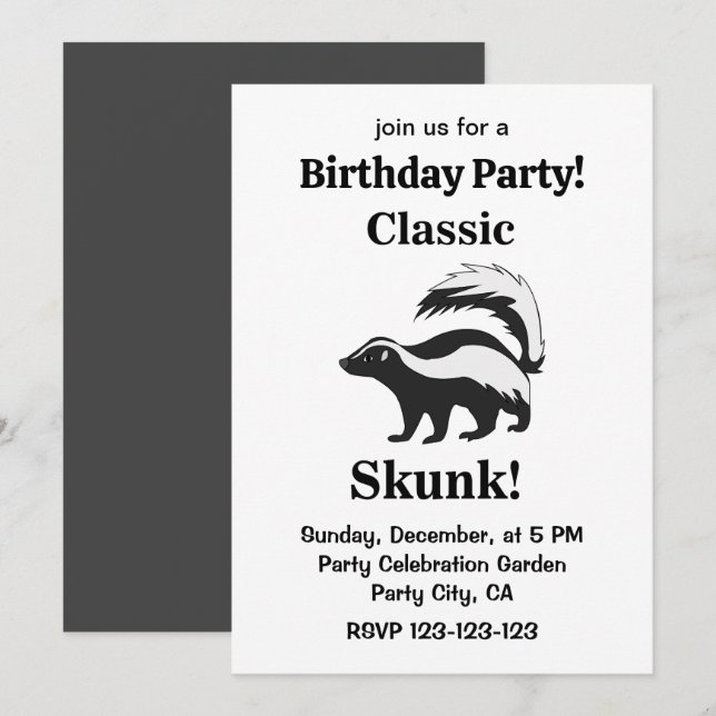 Skunk Animal Funny Birthday Inbjudningar (Fram/baksida)