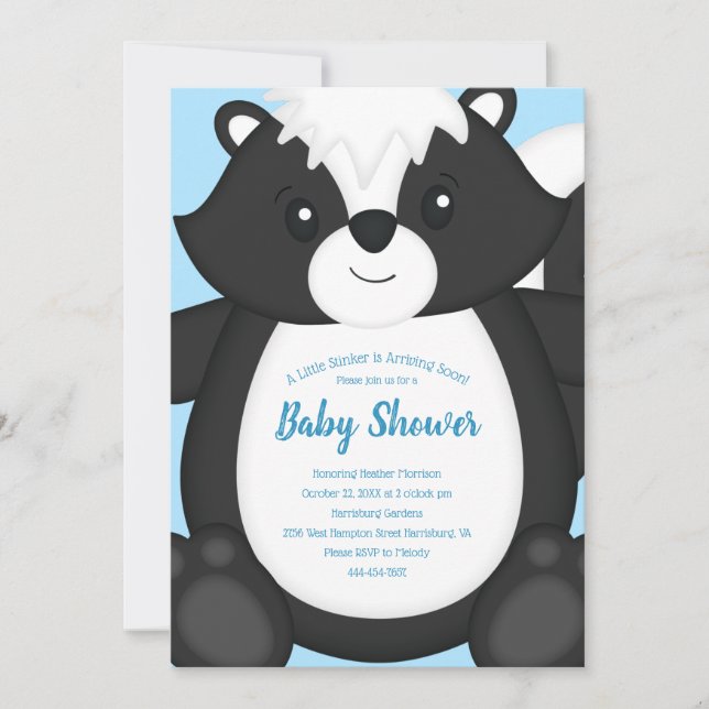 Skunk Baby Shower Blue Inbjudningar (Framsida)