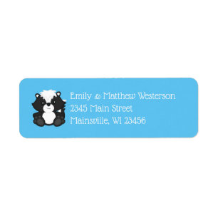 Skunk Baby Shower Blue Returadress Etikett