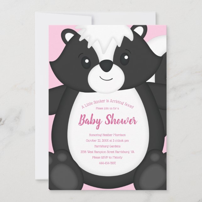 Skunk Baby Shower Rosa Inbjudningar (Framsida)