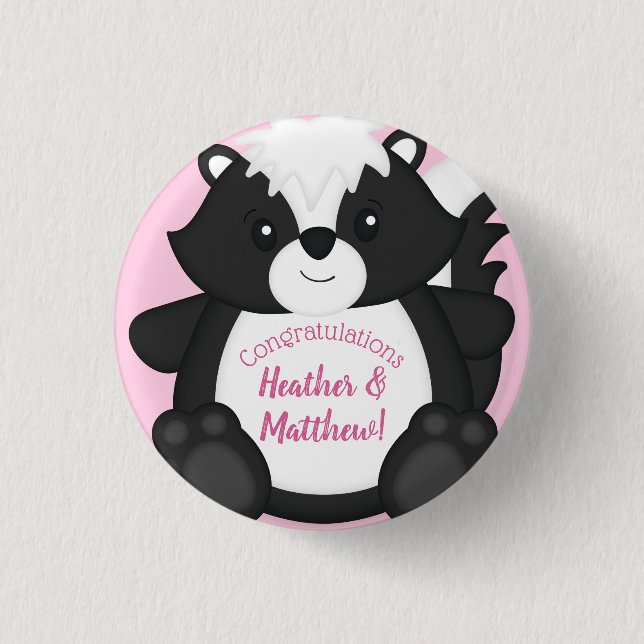 Skunk Baby Shower Rosa Knapp (Framsida)