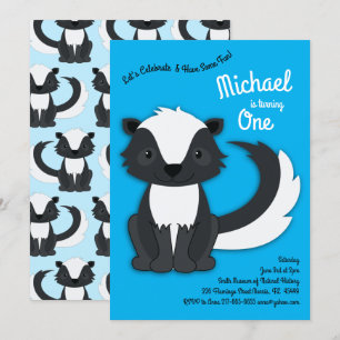 Skunk Cute Kids 1st Birthday Party Blue Boys Inbjudningar