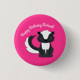 Skunk Födelsedagsfest Kids Rosa Button Knapp