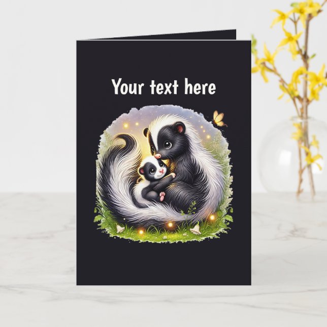 Skunk för anpassadet Cute Mamma baby Kort (Gul blomma)