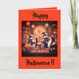 Skunk Halloween-fest i en läskedrycksbutik Helgkort