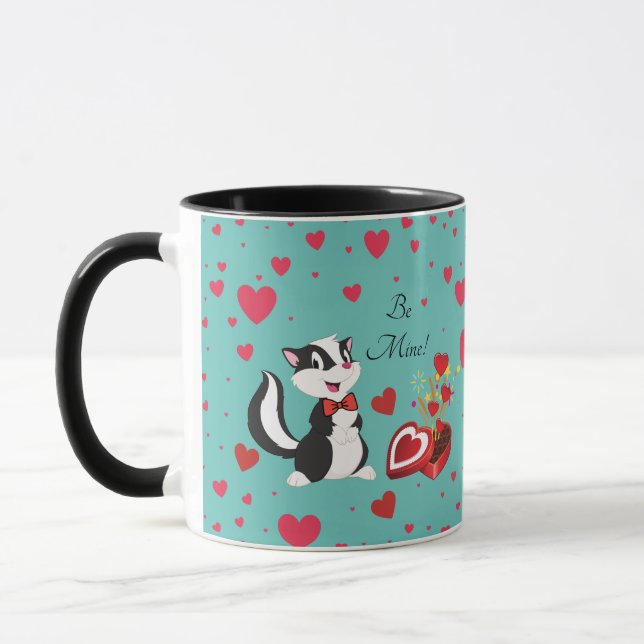 Skunk Happy Valentines dag Cute Colorful hjärtan Mugg (Vänster)