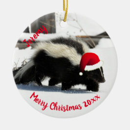 Skunk i Santa Hat Ceramic Ornament