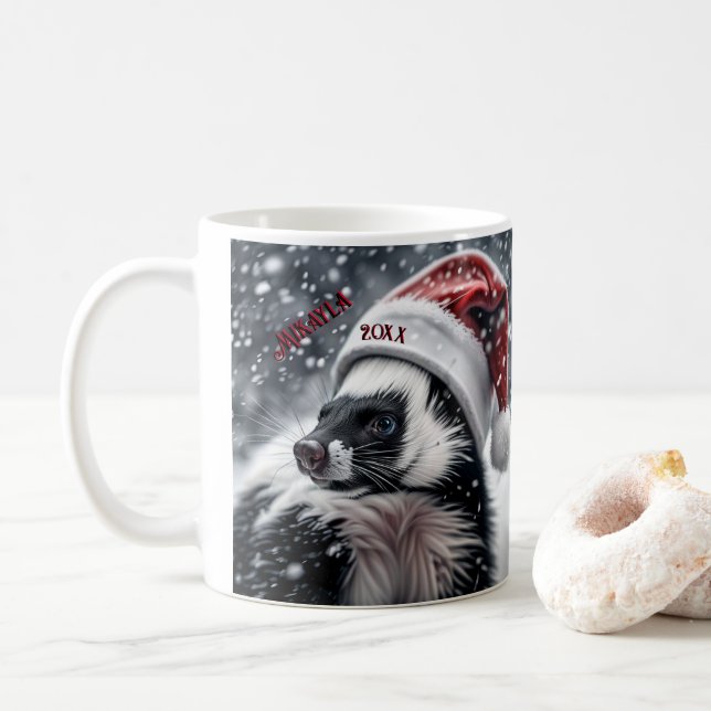Skunk i Santa Hat Ceramic Ornament Kaffemugg (Med munk)