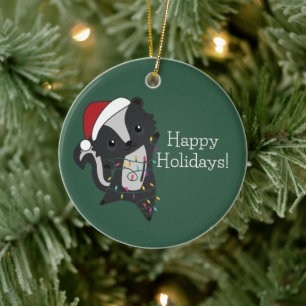 Skunk jul Skunks Winter Animals Vuxen Trasa Julgransprydnad Keramik