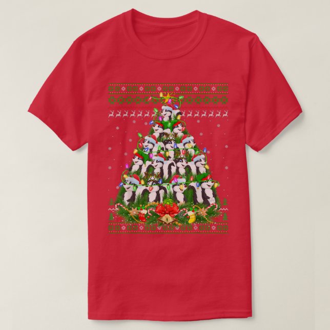 Skunk Julafton Lighting Träd Santa Skunk Ugly Chri T Shirt (Design framsida)