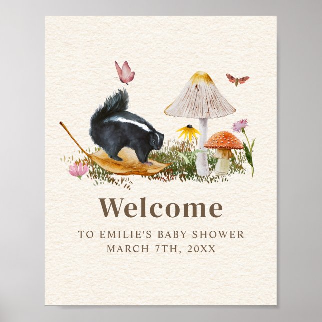 Skunk Little Stinker Girl Baby Shower Blommigt Poster (Framsidan)