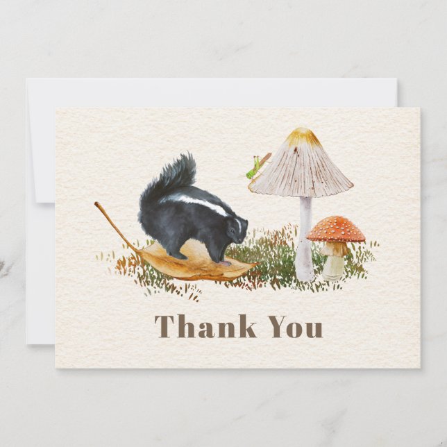 Skunk Mushroom Grashopper Baby Shower Tack Kort (Framsida)