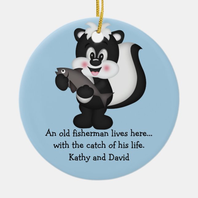 Skunk och fisk julgransprydnad keramik (Framsidan)