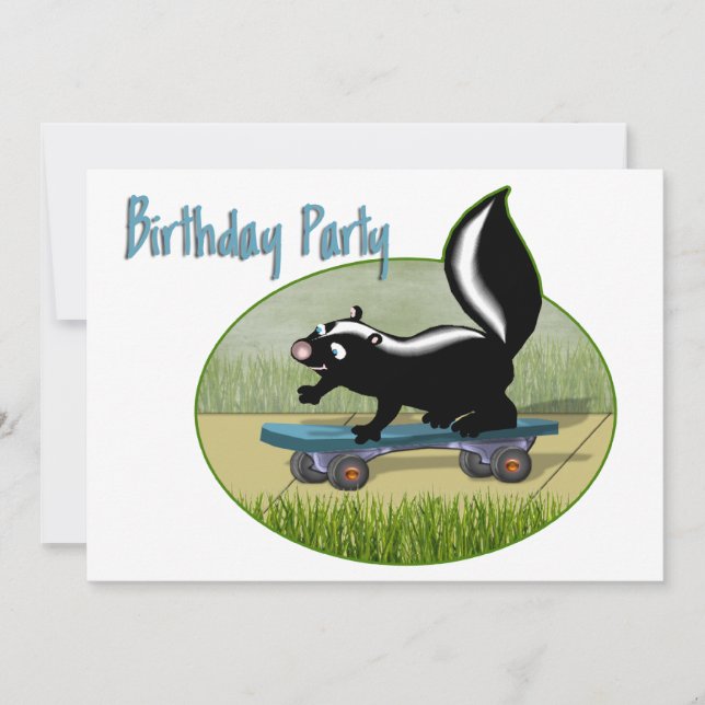 Skunk på en inbjudan till Skateboard Birthday (Framsida)