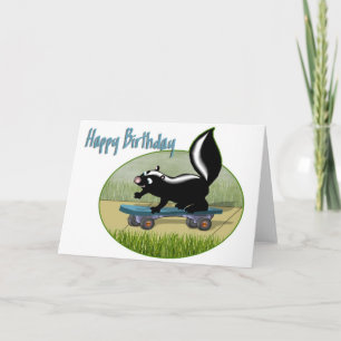 Skunk på en skateboard-födelsedag kort