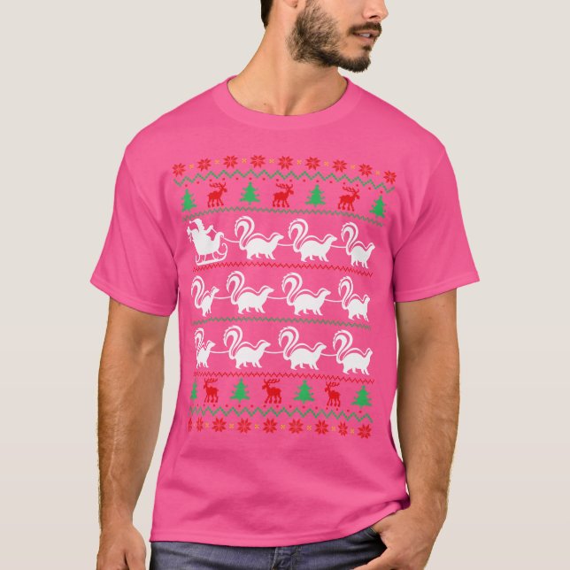 Skunk Pulls Santa Sleigh jul Skunk Älskare Xma T Shirt (Framsida)