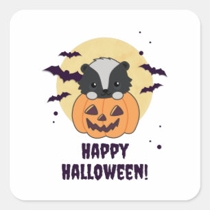 Skunk Pumpkin Cute Skunks Happy halloween Fyrkantigt Klistermärke