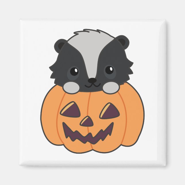 Skunk Pumpkin Cute Skunks Happy halloween Magnet (Framsidan)