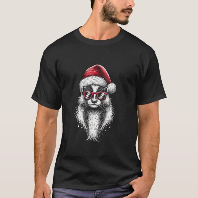Skunk Santa Hat jul Pajama Funny Skunk Julafton T Shirt (Framsida)
