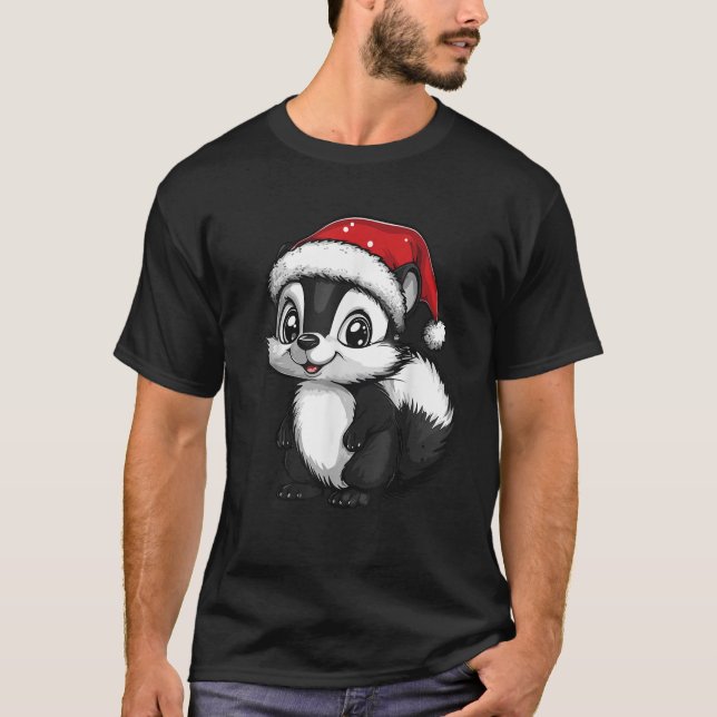 Skunk Santa Hat Julafton Boys Girls Kids Skunk Äls T Shirt (Framsida)