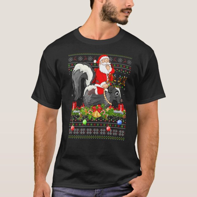 Skunk  Ugly Santa Riding Skunk Christmas T Shirt (Framsida)