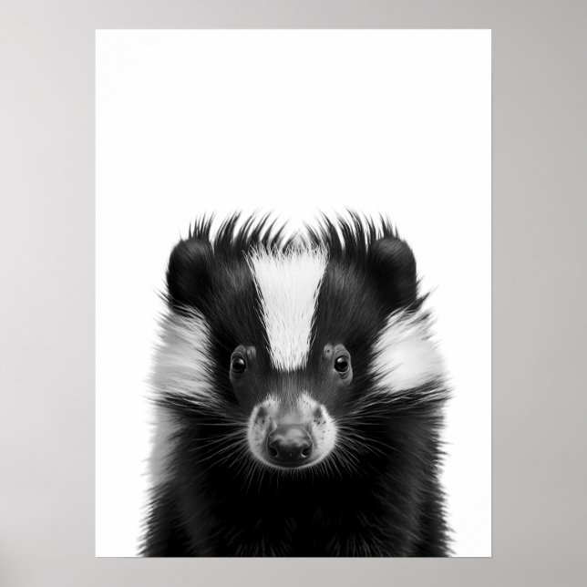 Skunk Woodland Modern Porträtt svart vitt Poster (Framsidan)