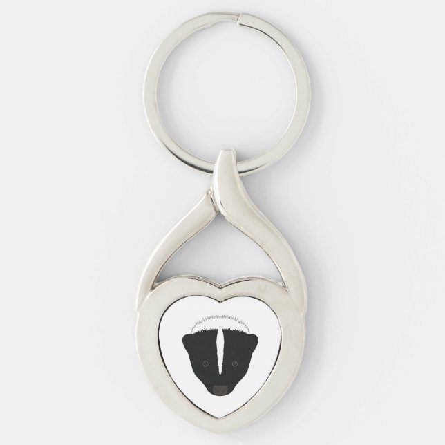 Skunkansikte Twisted Heart Silverfärgad Nyckelring (Framsidan)